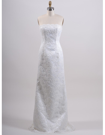 Custom Column Strapless Sleeveless Sweep Train Satin Wedding Dresses