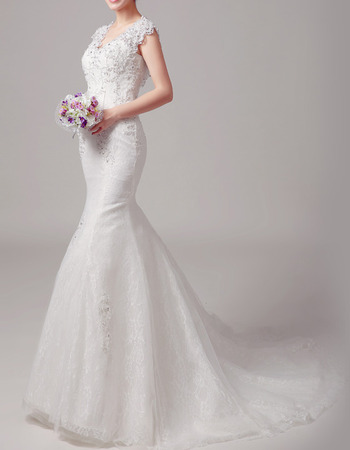 Mermaid Sleeveless Court Train Lace Wedding Dresses