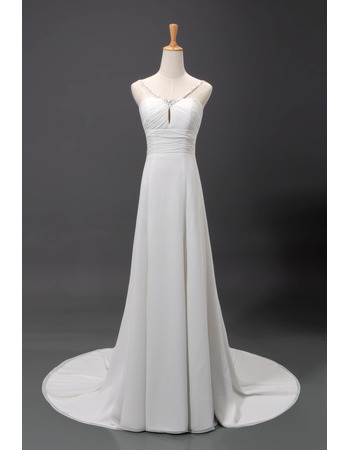 Custom A-Line Spaghetti Straps Court Train Chiffon Wedding Dresses