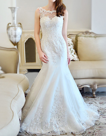 Sexy and Elegant Sheath Sleeveless Court Train Tulle Wedding Dresses