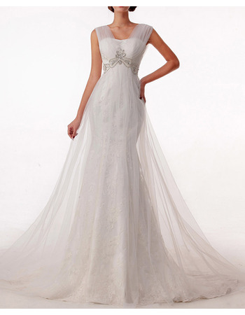 Sheath Sweetheart Chapel Train Tulle Wedding Dresses