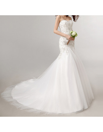 Custom Mermaid Sweetheart Court Train Embroidered Wedding Dresses