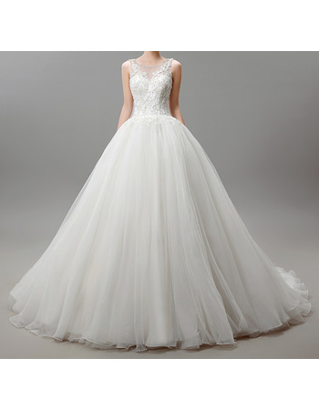 Ball Gown Chapel Train Satin Tulle Applique Wedding Dresses