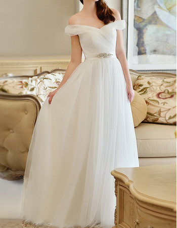 Custom Off-the-shoulder Floor Length Chiffon Organza Wedding Dresses