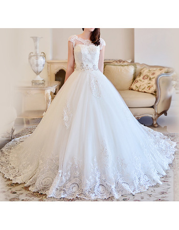 Luxurious Ball Gown Cathedral Train Satin Tulle Wedding Dresses