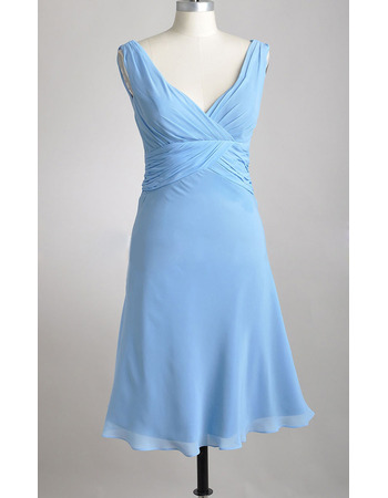 Summer A-Line V-Neck Tea Length Chiffon Bridesmaid Dresses