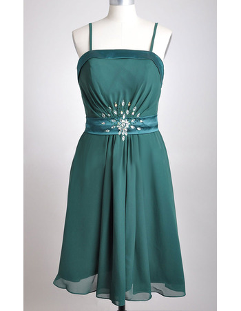 Inexpensive Spaghetti Straps Chiffon Tea Length Bridesmaid Dresses