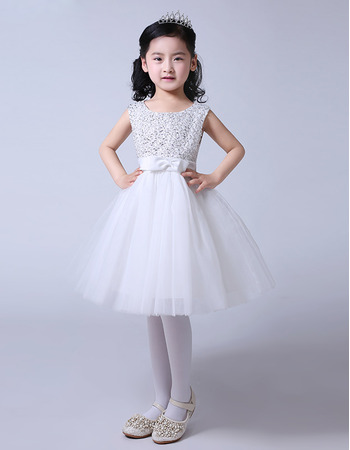 Adorable A-Line Knee Length Satin Organza Beaded Flower Girl Dresses