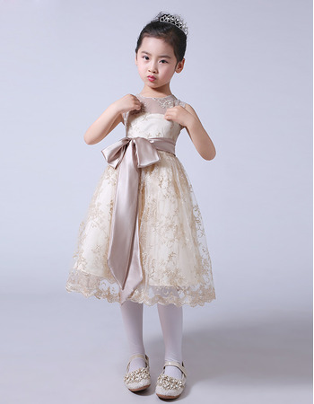 Knee Length Lace Flower Girl Dresses with Sashes