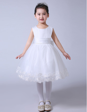 Custom Ball Gown Knee Length Organza Satin Bow Flower Girl Dresses