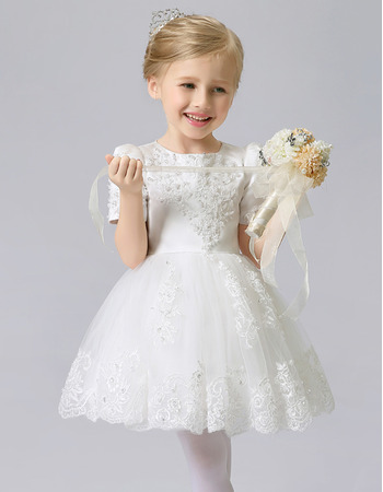 Short First Communion Dresses with Short Sleeves