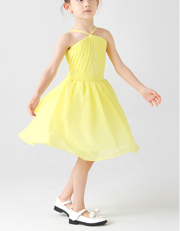 Custom Spaghetti Straps Knee Length Chiffon Little Girls Easter Dresses