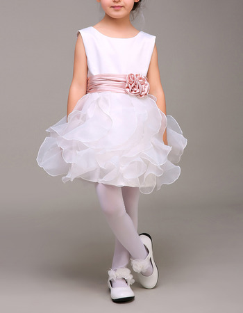 Affordable Sleeveless Short Ruffle Skirt Flower Girl Dresses with Belts