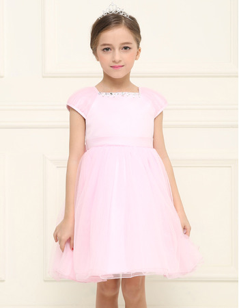 Stunning Empire Short Pink Flower Girl Dresses with Cap Sleeves