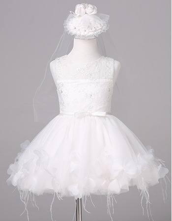 Short Chiffon Lace Flower Girl Dresses with Applique