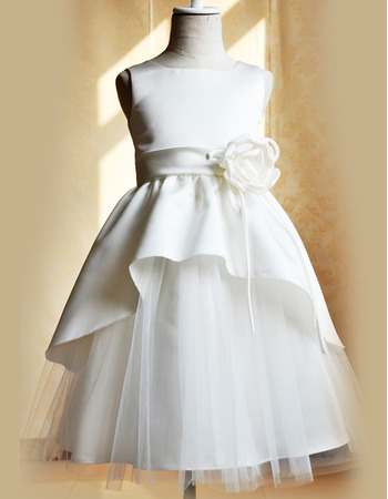 Inexpensive Floor Length Satin Tulle Girls First Communion Dresses