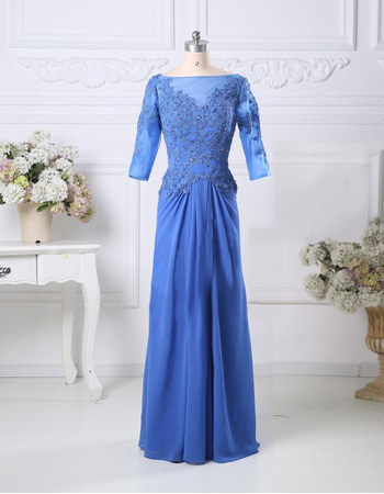 Bateau Floor Length Organza Mother Dresses with 3/4 Sleeves