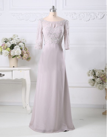 Custom A-Line Floor Length Chiffon Mother Dresses with 3/4 Sleeves