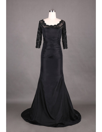 Trumpet Black Mother Dresses with 3/4 Lace Sleeves