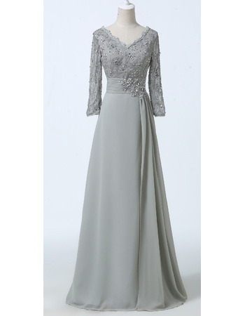 Modest Floor Length Chiffon Mother Dresses with Long Lace Sleeves