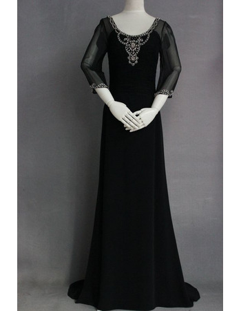 Custom Sheath Chiffon Black Mother Dresses with 3/4 Long Sleeves