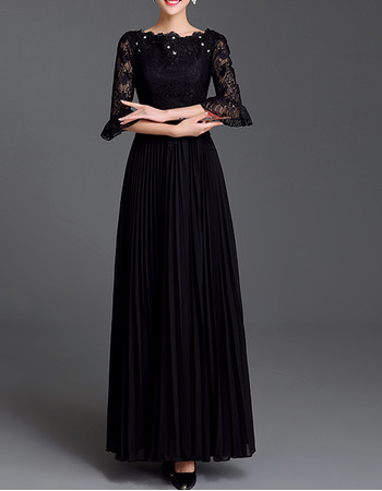 Elegant Chiffon Lace Pleated Mother Dresses with Trumpet Sleeves