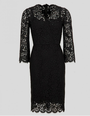 Modest Column Knee Length Lace Black Mother Dresses with Lace Sleeves