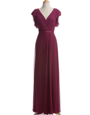 Inexpensive Column V-Neck Chiffon Mother Dresses with Cap Sleeves