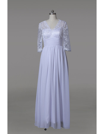 Affordable V-Neck Long Chiffon Mother Dresses with 3/4 Lace Sleeves