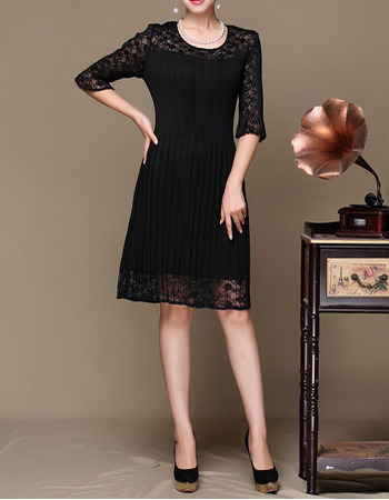 New Knee Length Lace Pleated Mother Dresses with Half Sleeves