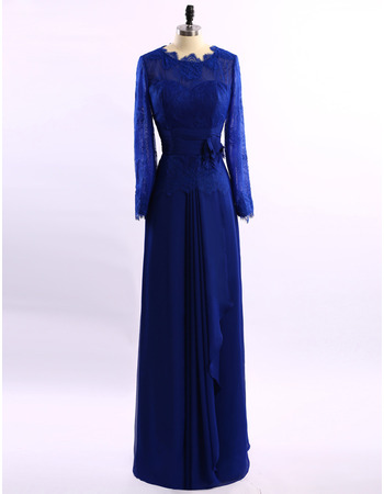 Vintage Floor Length Chiffon Mother Dresses with Long Lace Sleeves