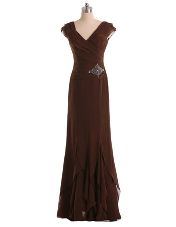 New Sheath V-Neck Floor Length Chiffon Mother of the Bride Dresses