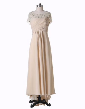 Discount High-Low Chiffon Beaded Mother Dresses with Short Sleeves