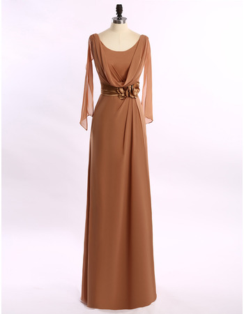 Custom Floor Length Chiffon Cowl Mother Dresses with Cap Sleeves