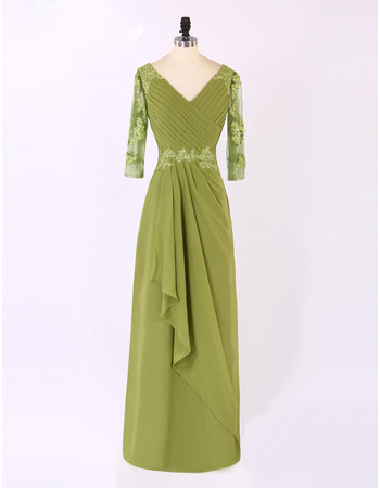 Vintage V-Neck Long Chiffon Mother Dresses with 3/4 Long Sleeves
