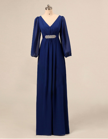 Inexpensive Empire V-Neck Chiffon Mother Dresses with Long Sleeves