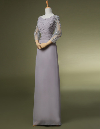 Modest Chiffon Floor Length Mother Dresses with 3/4 Long Sleeves