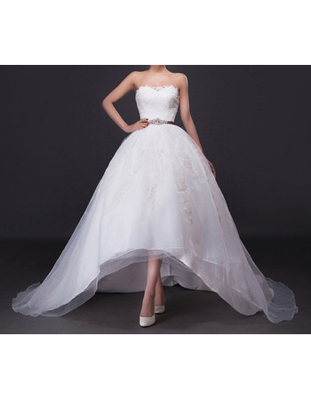 Chic & Modern A-Line Strapless High-Low Satin Tulle Net Wedding Dress