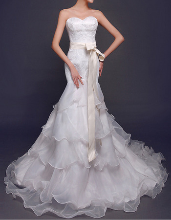 New Mermaid Sweetheart Layered Skirt Wedding Dress with Sashes