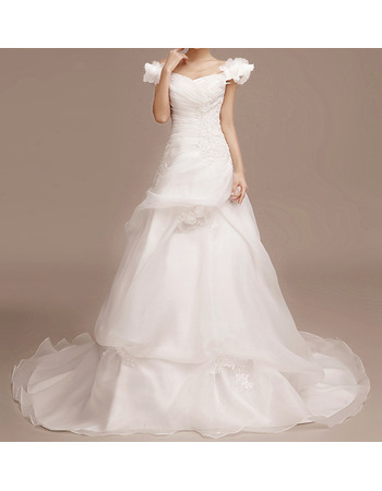 Custom Off-the-shoulder Sweep Train Satin Tulle Wedding Dresses