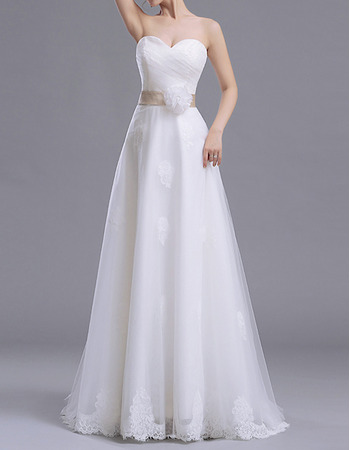 Discount Sweetheart Floor Length Satin Tulle Wedding Dress with Sash