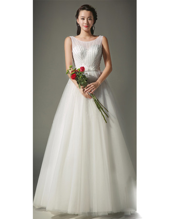 A-Line Full Length Satin Tulle Beaded Wedding Dresses