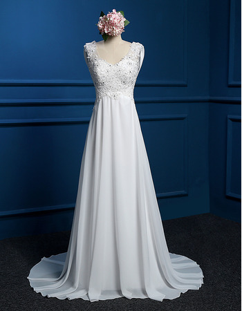 Elegant A-Line Round Empire Sweep Train Chiffon Wedding Dresses