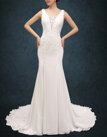 Sheath Straps Court Train Chiffon Wedding Dresses