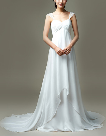 Custom Empire Straps Sweetheart Court Train Chiffon Wedding Dresses