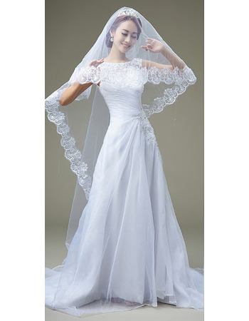 Inexpensive A-Line Bateau Sweep Train Organza Pleated Wedding Dresses