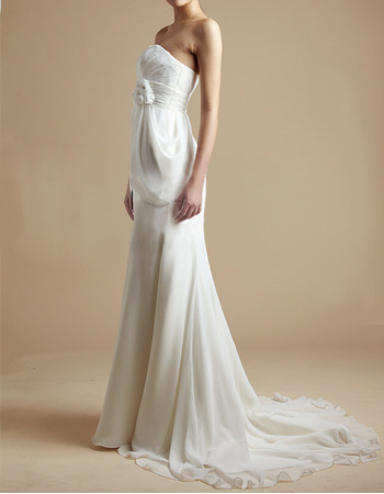 Vintage Simple Sheath Strapless Sweep Train Chiffon Wedding Dresses