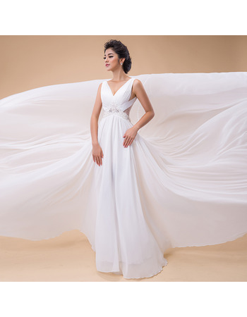 A-Line V-Neck Chapel Train Chiffon Wedding Dresses