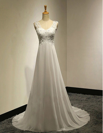 Affordable A-Line Round Empire Sweep Train Chiffon Wedding Dresses