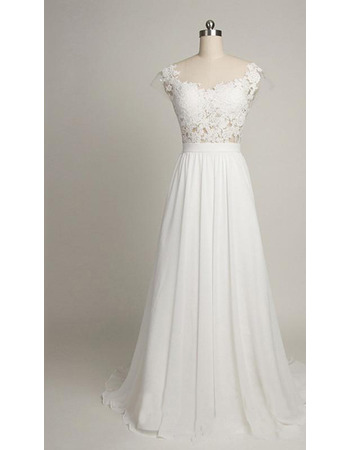 Vintage Round/ Scoop Sweep Train Chiffon Applique Wedding Dresses